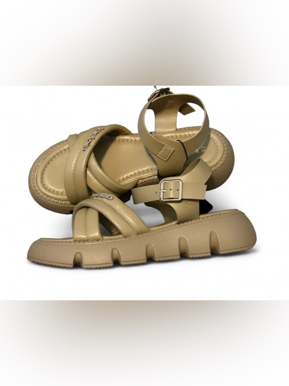 Bebe Beige Chunky Logo Platform Sandals Size 10 - NWT - Picture 2 of 4